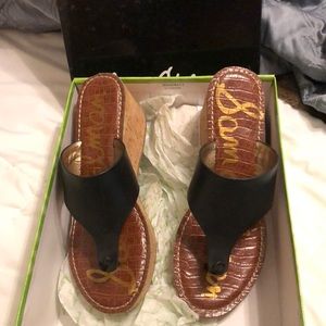 Sam Edelman Roy Black Lea Wedge Leather Sandals